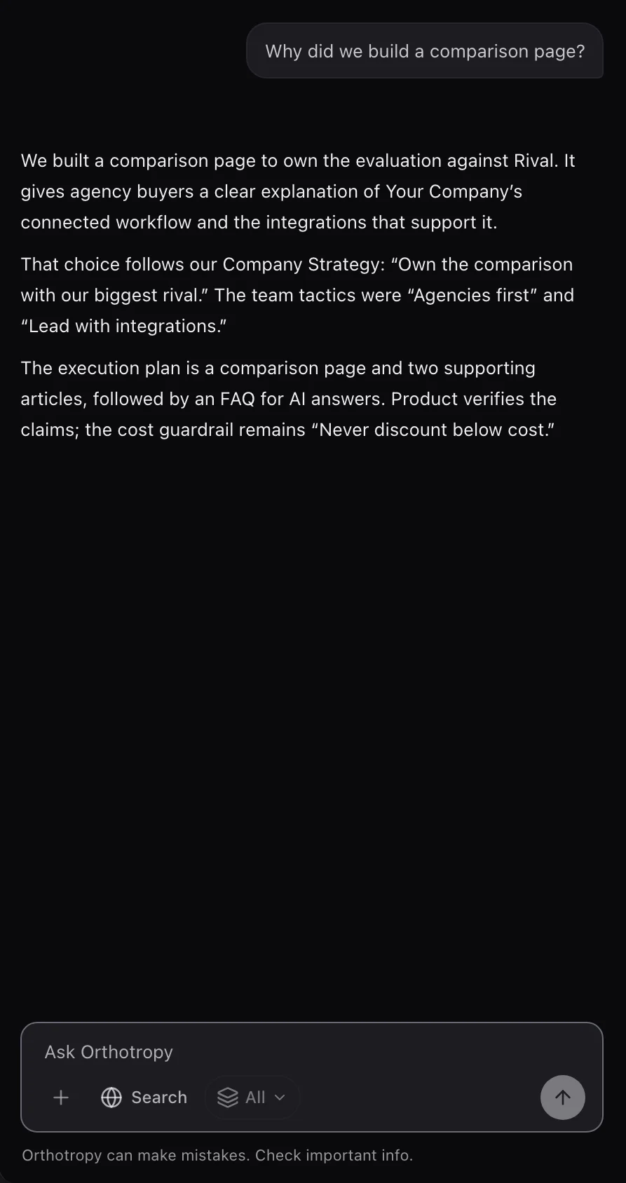 Assistant explaining why the comparison page was built